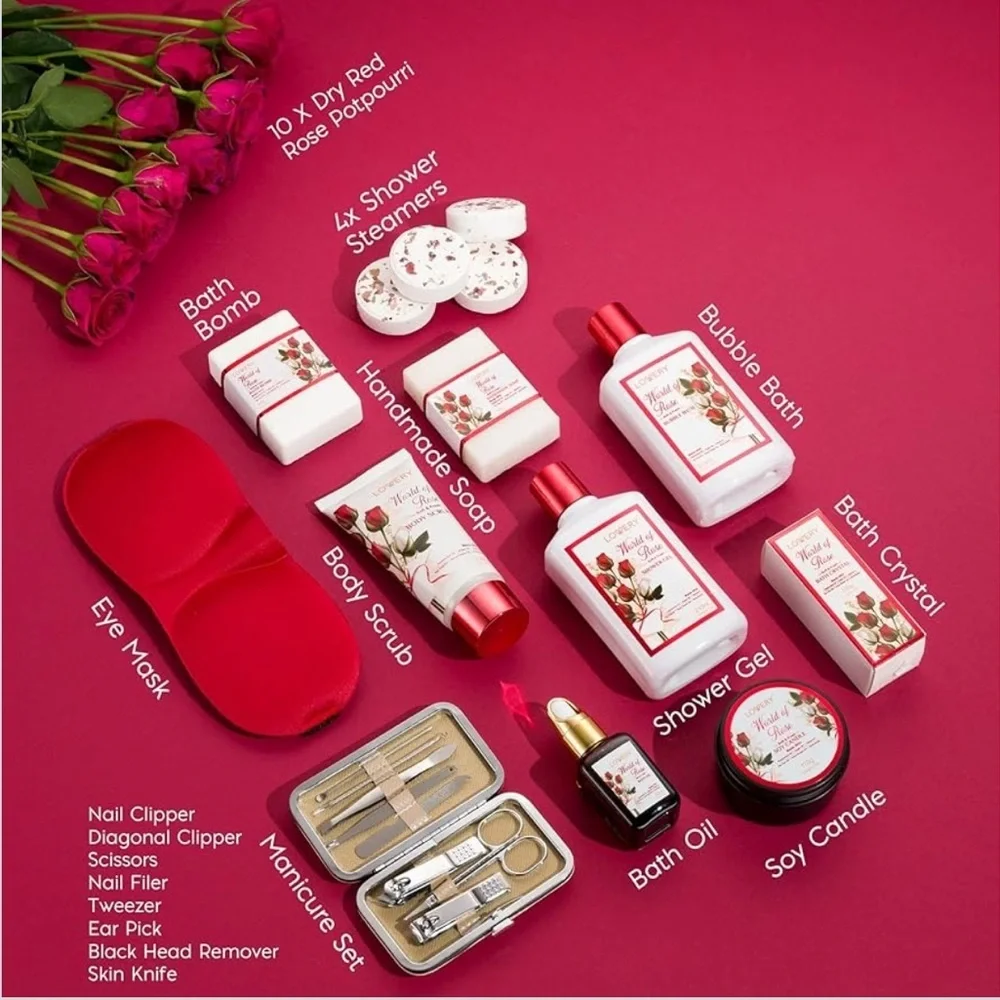 Brand New Valentine's Day Gift 35-Piece Red Rose Bath & Body Spa Set Self-Care